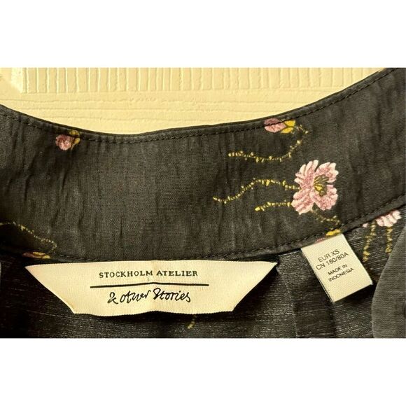 Stockholm Atelier X Other Stories Floral Print Dark Blue Wide Short Sleeve Dress - Picture 6 of 11